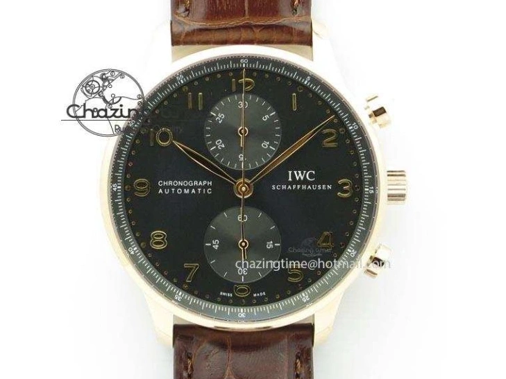 MIROTIME 0115 Portuguese IW371415 ZF 1:1 Best Edition RG Black dial On Brown Leather Strap A Modern 7286
